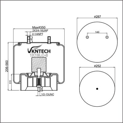 トレーラーエアスプリング ヘンドリクソン S-237484 コンチテック 11 10.5B-18 P 743 ファイアストーン W01-358-8093 VKNTECH 1K8093に交換